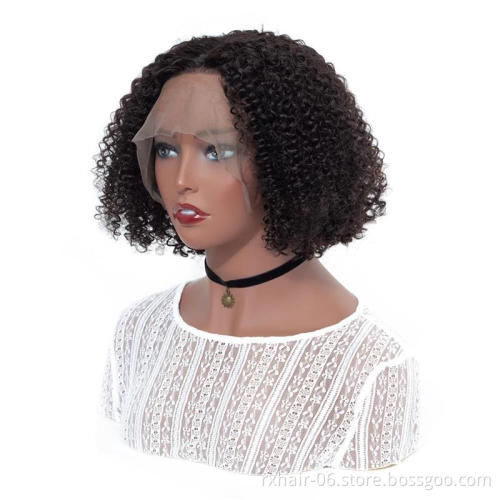 Hot Sale Transparent Lace Frontal Closure Kinky Curly Wig Human Hair,Pre Plucked Brazilian Short Bob Curly Wig With Baby Hair